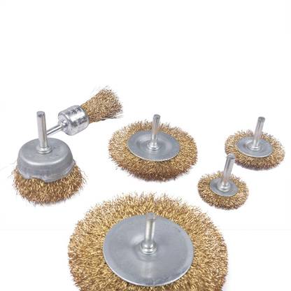 DECENT AIR SYSTEM 6pcs Brass Wire Wheel Brush Set Shaft Mounted Small Wire Brush Set for Integrated Application Wheel Brush