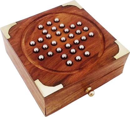 Shoptreed Handmade Wooden Solitaire Board Game with Metal Balls Board Game Accessories