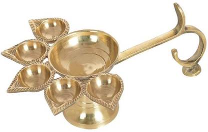 Mayapuri Brass Panch Aarti Lamp/Pancharti Diya Oil Lamp/Panch Aarti Jyoti Puja Diya for Diwali (Pack of 1) Brass Table Diya