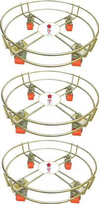 GOSHU Stainless Steel Cylinder Trolley with Wheels (Set Of 3) | Gas Trolly / Cylinder Stand Gas Cylinder Trolley (Silver, Orange) Gas Cylinder Trolley