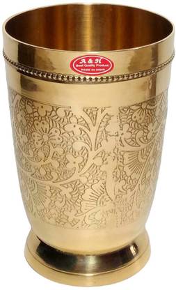 A&H Designer Floral Mughlai Etching Design Brass Water Glasses Set (250 ml Each) Set of 1 pc Glass Set Water/Juice Glass