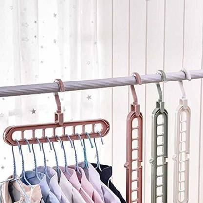 RAAMA Multilayer Anti Slip Hanger Plastic 9 Hole Windproof Magic Clothes Hanger Space Saving Organizer Fix Holder Storage Rack Buckle Plastic Shirt Pack of 4 Hangers For  Shirt
