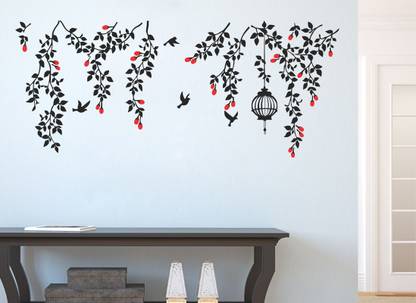 Decoration Designs 117 cm 'Hanging Black Flower Vines' Wall Sticker Standard Size- 117CM X 50CM Color- Multicolor, Self Adhesive Sticker