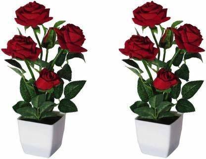 shanol :) Shanol :) Artificial Red Rose plant with pot, Real Looking roses Great for Home & Office Decoration and also for Gifting purpose, Red Rose Artificial flower (12 inch, Pack of 2).....it's timeless beauty...:) Red, Green Rose Artificial Flower  with Pot