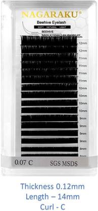 Nagaraku Laser Beehive Eyelash Extension Longer Lasting Individual Matte Black Clusters16 Rows Beauty Salon Eyelash Makeup (Length - 14, Thickness-0.12mm Curl - C)