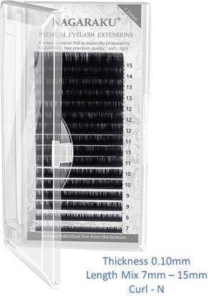 Nagaraku Eyelash Extensions Individual Lashes 0.10mm N curl 7-15mm Mix Tray Classic Mega Volume Matte Black Soft Natural 16 rows