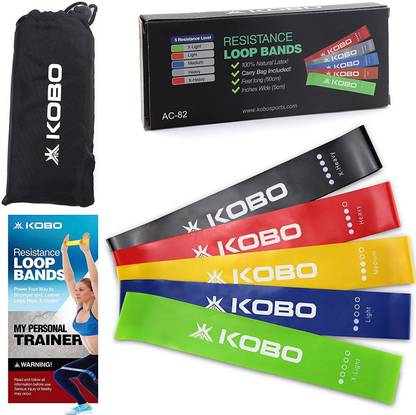 KOBO Resistance Loop Bands Set (Level 1,2,3,4,5) with Workout Guide Booklet (IMPORTED) Resistance Band