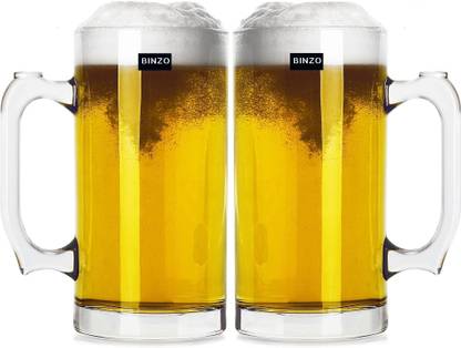 BINZO (Pack of 2) Thick Large Beer Mugs with Handle Glass Set Beer Mug