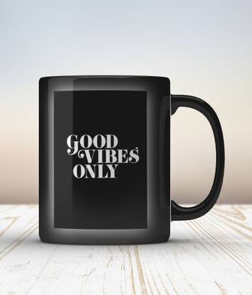 EUVIE Good Vibes Only Ceramic Coffee 250 Ml White Color Gift for Friends/Brother/Sister/Siblings Ceramic Coffee Mug