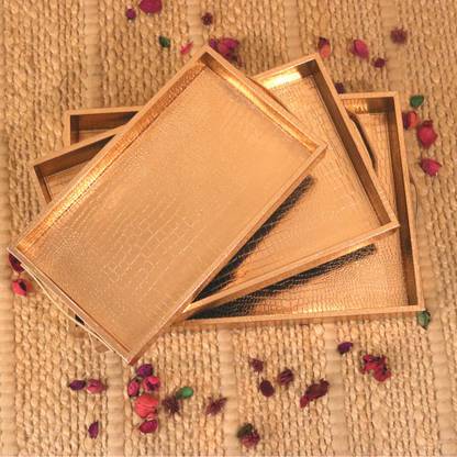 casagold Rose Gold Leather Tray - Set of 3 Tray