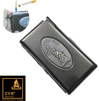 ZVR 2 in 1 Cigarette Carry Case + Premium Cigarette Lighter |Cigarette Lighter Cum Storage Box for 14 Cigarettes | Statue of Liberty Windproof Refillable Butane Cigarette Lighter With Designer Case Pocket Lighter