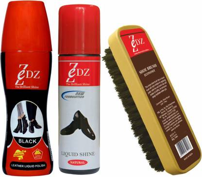 Zedz Combo of Leather Liquid Polish (Black and Natural) and Shoe Brush Leather, Synthetic Leather, Patent Leather Shoe Liquid Polish
