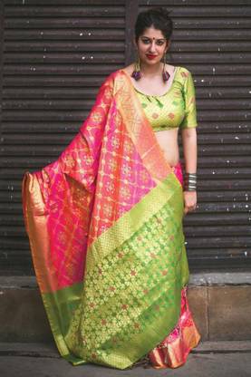 LeeliPeeri Designer Banarasi Silk Blend Saree with Unstitched Blouse