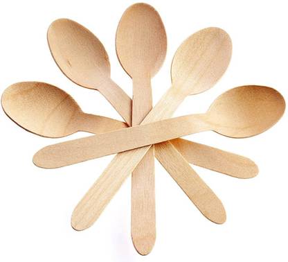 DNY Disposable Wooden Cutlery Spoons, 140MM Inch Length - Pack of 100 Spoons Disposable Wooden Ice-cream Spoon Set