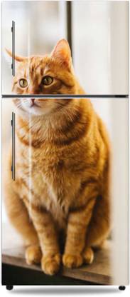 KUKU WALL STICKER 61 cm HD Cute Pussy Cat Fridge Door Skin Self Adhesive Sticker