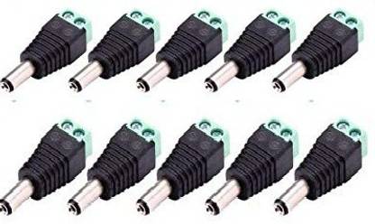 ATEKT DC Pin Connector 10 Male DC Pin Connector Male Wire Connectors for CCTV Camera,Led Strip Light, DVR DC PIN CONNECTOR Wire Connector (Black, Pack of 10 DC MALE Wire Connector