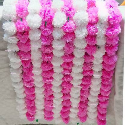 Mahima 10 strings of artificial flower garland pink and white for decoration of door and windows Pink, White Marigold Artificial Flower