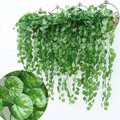 Deehome Artificial Ivy Garlands Round Leaf's Creepers (6 Strings) Silk Greenery Hanging Vines Garlands Creeper Leaves for Decoration (6 Strings, 6 Foot Each). Artificial Plant