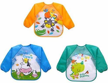 BabyGo Sleeves Washable Waterproof Feeding Bib for Babies and Kids -Set of 3 (Random Color)