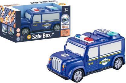 Dherik Tradworld Police car Piggy Bank - Robotic Coin Munching Toy Money Box Coin Bank | Electronic Piggy Bank with Password Or Fingerprint Lock Toy Coin Bank