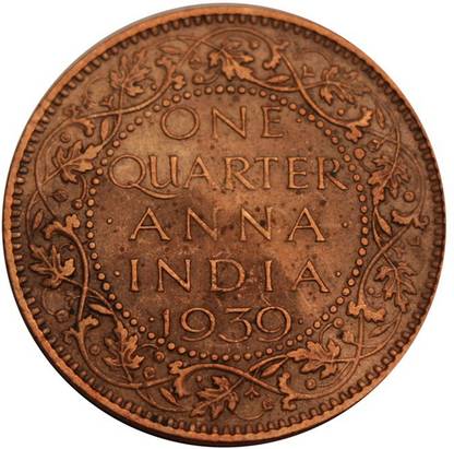 WYU ONE QUARTER ANNA 1939 GEORGE VI KING EMPEROR INDIA VERY VERY RARE COIN 5 GM Ancient Coin Collection