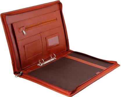 Saksham Enterprises Faux Leather FILE FOLDER B4 size with 2D Ring & 20 Sheet Protector (LEAF) with Zip