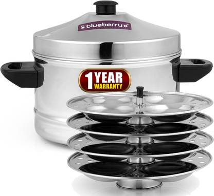 BlueBerry's 4 Plate 16 Idli Stainless Steel Idly Cooker Maker Pot, Induction and Gas Stove Compatible (BIC4 16 Idlies) Induction & Standard Idli Maker