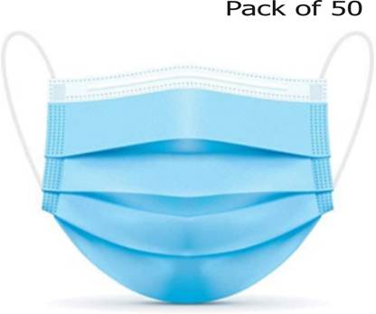 IJS Surgical mask pack of 50 pieces Disposable Masks 3 ply layer with nose clip Meltblown Ultrasonic Use and Throw Masks Pack of 50 Pcs Pin Certified by CE ISO GMP Best for Men Women 50pcs Blue Water Resistant Surgical Mask