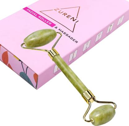 Zureni ZN-MG03 Natural Jade Double Sided Face Roller & Gua Sha Scraping Facial Massager Massage Stone Beauty Tool for Face Neck Toning, Firming & Serum Massager