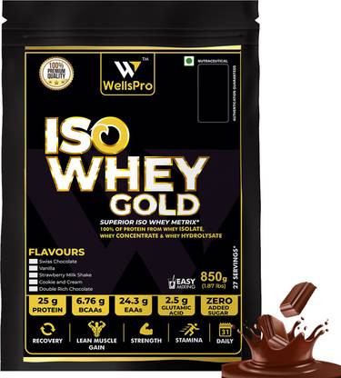 WellsPro ISO Whey Gold Protein Powder 850g [27 Servings] Isolate Concentrate & Hydrolysate Whey Protein
