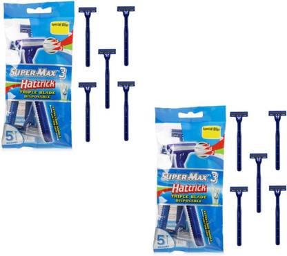 Super Max Hattrick SuperMax Disposable Ultra Face Shaving Triple Blade for Men [5 In 1](Pack Of 2 :: Count 10 Razors) By RMR Jaihind