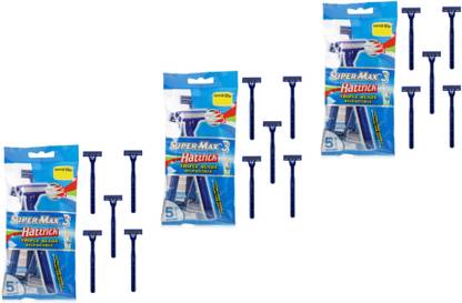 Super Max Hattrick SuperMax Disposable Ultra Face Shaving Triple Blade for Men [5 In 1](Pack Of 3 :: Count 15 Razors) By RMR Jaihind