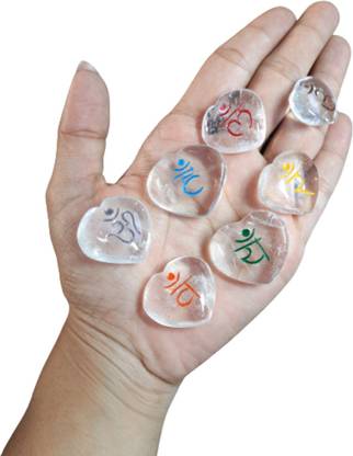 Maitri Export Maitri Export Crystal Quartz 7 Chakra Sanskrit Engraved Heart Shape Set For Healing. Decorative Showpiece  -  2.54 cm