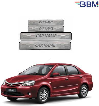 BBM Stainless Steel Foot Steps Car Door Chrome Silver Sill Scuff Plates With Adhesive Tape (Set of 04 pcs) For Toyota Etios Door Sill Plate