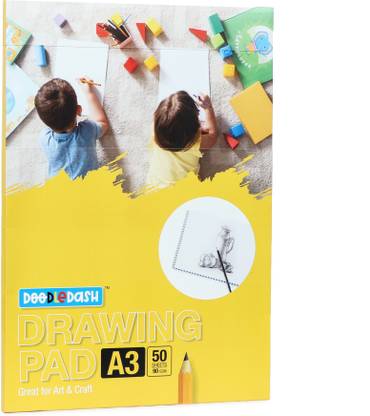 DOODLEDASH 140 GSM A3 Size Drawing pad 50 Sheets (White, 29.7 x 42 cm) Sketch Pad