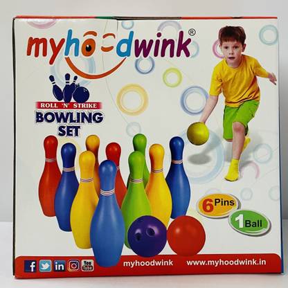 Myhoodwink Big Size Plastic Bowling Set Game With 6 Pin Bottles And 1 Ball (Multicolour 3-8 yrs) Bowling