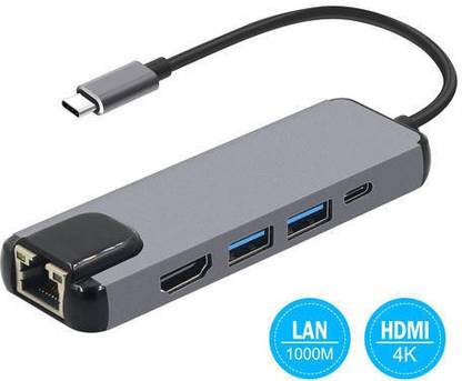 99Gems TYPE C 5 IN 1 ADAPTER USB 3.1 (USB C) to HDMI+ Ethernet (RJ45) + USB 3.0+Type C Multiport Adapter with 4k HDMI Port and 1000m LAN Port. USB Hub