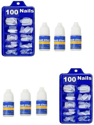 Hudabird Artificial Fake Arylic 200 Nails With 6 Glue ( 100 NAils * 2 ) White