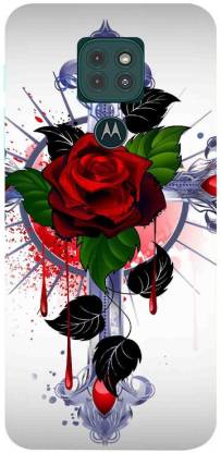 Golden Mask Back Cover for Motorola Moto G9 Cross And Red rose