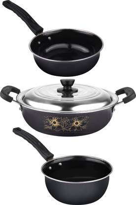 MandU Non-stick Induction Compatible Cookware Set (Kadhai, Fry Pan & Tadka Pan) Pack of 3 Induction Bottom Non-Stick Coated Cookware Set
