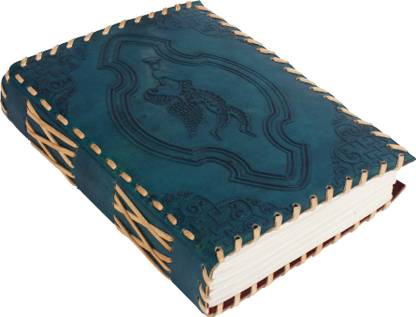 KAWTRA Antique Google Angle Embossed Leather Journal - Vintage Sky Blue Leather Bound Journal Notebook - Book of Shadow for Men & Women with Eco Friendly Old Fashioned - Off White lined handmade Paper (Sky Blue Cover, 8 X 6 X 1.5 inch) Regular Diary Unrolled 100 Pages