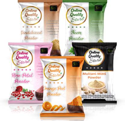 Online Quality Store Multani Mitti(200g) + Chandan Powder(50g) + Orange Peel Powder(50g) + Neem Powder(50g) + Rose Powder(50g)