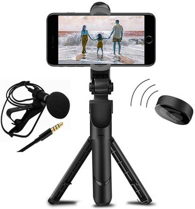 amesco Party 3in1 Selfie Stick multi-function Wireless Bluetooth | Selfie stick | Tripod | Selfie Stick with Remote & Coller Mic Shutter 360 Rotate Extendable Handheld Foldable Mini Tripod Stand Foldable | Bluetooth shutter for Smartphones Professional Remote Control Selfie Stick Monopod 3 Axis Gimbal for Mobile