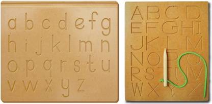 Soaring Wooden Combo CAPITAL & small abcd handwriting set of Complete abcd alphabets Learning Educational Board For Kids With Dummy Pencil , Handwriting Improvement Kit for Kids ,Tracing Board for Kids Pre Primary Education (Brown)