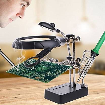 A&S TOOLSHOP Helping Hand Magnifier Magnifying Glass LED Soldering Stand 2.5X 7.5X 10X Soldering Stand 2.5X 7.5X 10X Soldering Stand