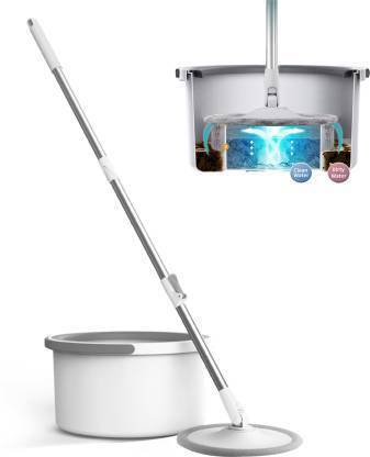 Obvie Round Shape Mop Head Clean Water Spin Mop with Separate Water Bucket Wet & Dry Mop