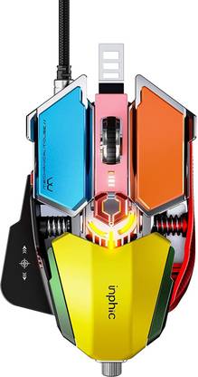 INPHIC Mechanical Gaming Mouse, High Performance Wired Mouse 7200 DPI, 7 Programmable Buttons & Adjustable Mouse Length, On-Board Memory, Metal Mouse Backlit Wired Ambidextrous Optical  Gaming Mouse