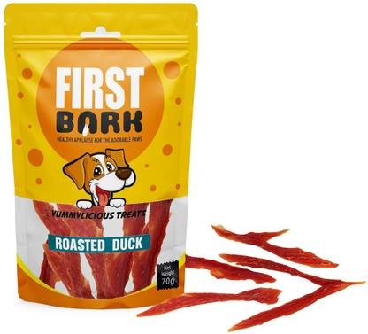 फर्स्ट बार्क FirstBark Chicken Jerky Dog Treats, Human Grade High Protein Chicken, Fully Digestible Healthy Snack & Training Treat, Free from by-Products & Gluten, Roasted Duck (3 X 70g) चिकन कुत्ता ट्रीट