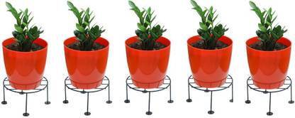 Easyroot Metal Round Plant Stand, Flower Pot Stand, Gamla Stand (Pack of 5), Black Plant Container Set