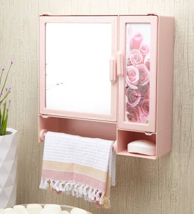 Delightful Decor Blossom PVC Bathroom Cabinet with Mirror,Shelf Pink Double Door Dual Mount Medicine Cabinet